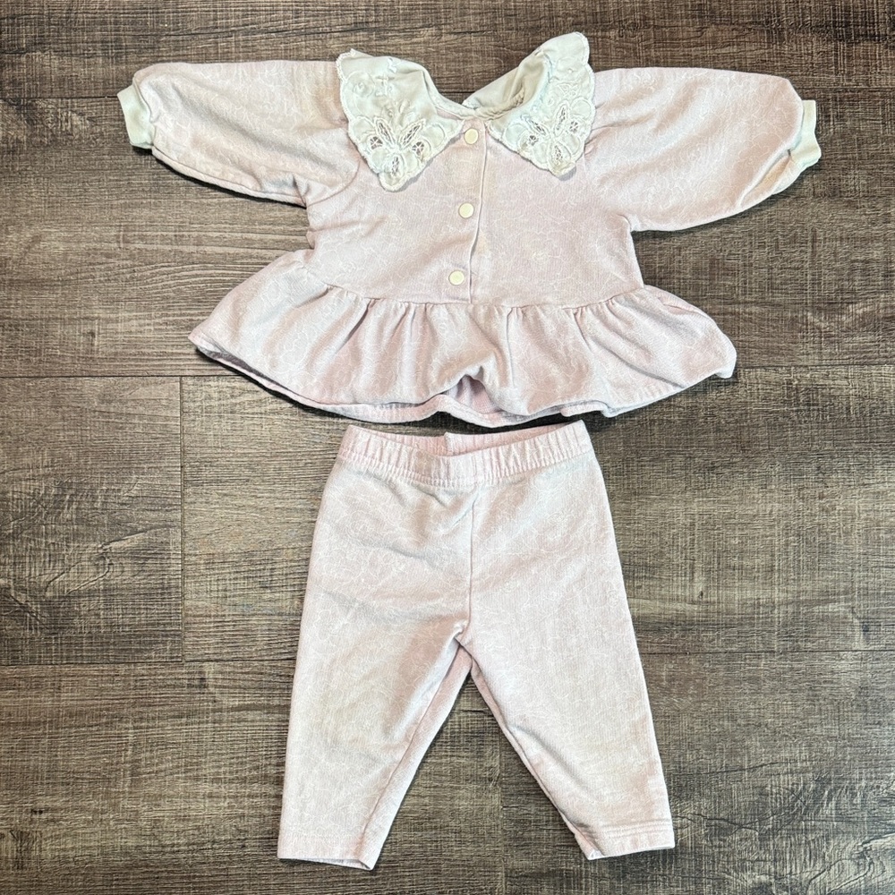 Baby Dior Adorable Pink Baby Outfit with Lace Collar